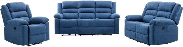 Vente-unique Couchgarnitur Burolo in Blau bestehend aus 3-Sitzer-Sofa, 2-Sitzer-Sofa und Sessel B/T/H: 199 x 144 x 92 cm - Bild 1