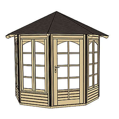 WEKA Sitzlaube achteckig mit Zeltdach in Beige, B/T: 336 x 365 cm, aus Massivholz mit Sprossenfenstern und Echtverglasung - Bild 4