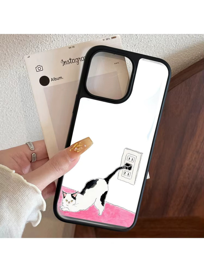 AIR PLUS Handyhülle im koreanischen Stil mit niedlicher Kuhkatze für iPhone 11 bis iPhone 17 Pro Max, Farbe: Schwarz - Bild 7