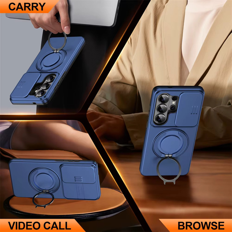 lolozzx Magnetische Drehbare Standhalterung Handyhülle mit Schiebe-Kameraschutz für Samsung Galaxy S26 S25 S24 S23 S22 Ultra und S26 S25 Plus in Blau - Bild 3