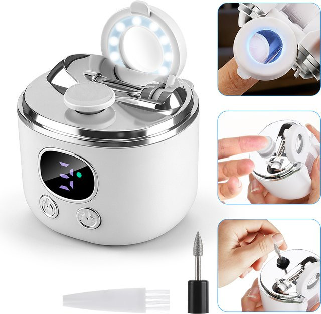 Ms.Dear Elektrischer Nagelknipser mit Lupe, LED-Licht, Weiß, Unisex - Bild 1