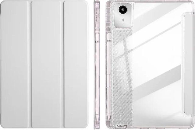 Lenovo Idea Tab 11 Hülle mit Stifthalter und Ständer, Dreifach Leder Acryl, Transparent/Weiß, Modell TB336FU TB336ZU - Bild 1