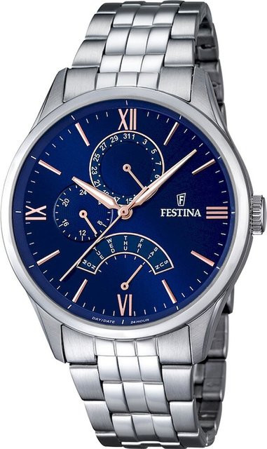 Festina Herrenuhr, Quarz, Edelstahl, Blau, 43 mm, 5 ATM - Bild 1
