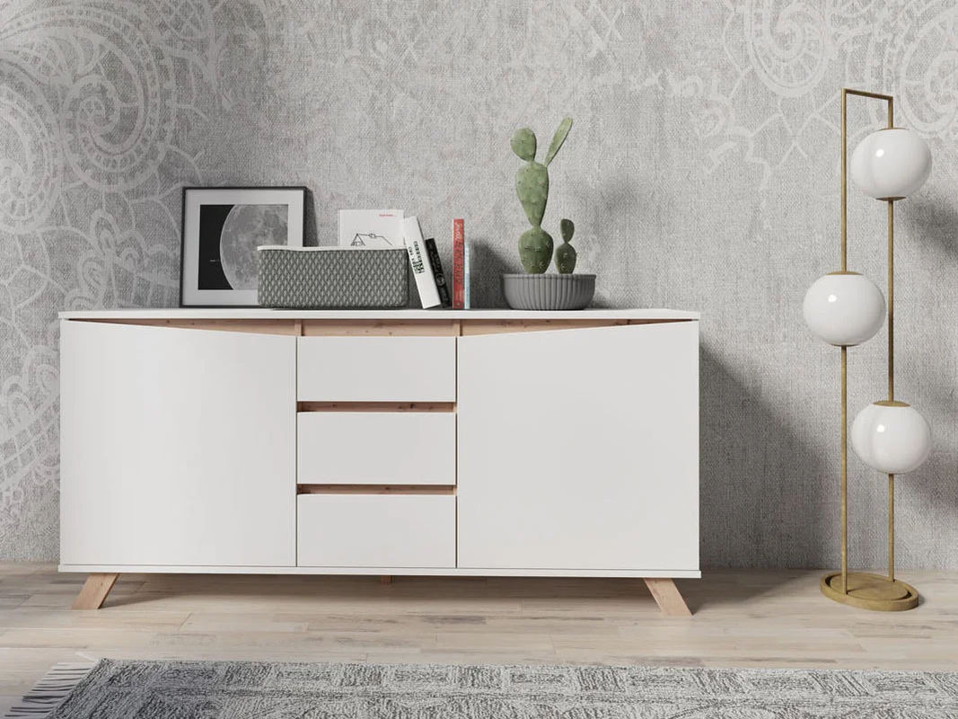 byLIVING Sideboard VALENTIN in Weiß und Eiche, skandinavischer Stil, B/H/T: 160 x 80 x 38 cm - Bild 2