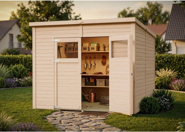 Bertilo Holz-Gartenhaus Amrum Flachdach in Natural mit klassischem Design, B/T: 116 x 176 cm - Bild 1