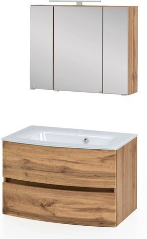 HELD MÖBEL Waschtisch-Set KOPENHAGEN, 4-teilig, braun und weiß, modern, wandmontiert - Bild 1