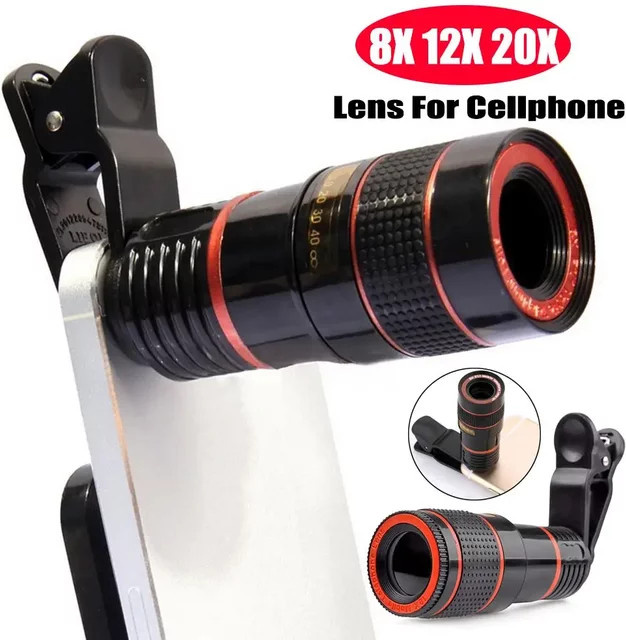ALLOYSEED Handy Objektiv Kit mit Clips für iPhone und Xiaomi, Weitwinkel, Makro, Fisheye und Zoom Objektive in Schwarz - Bild 1