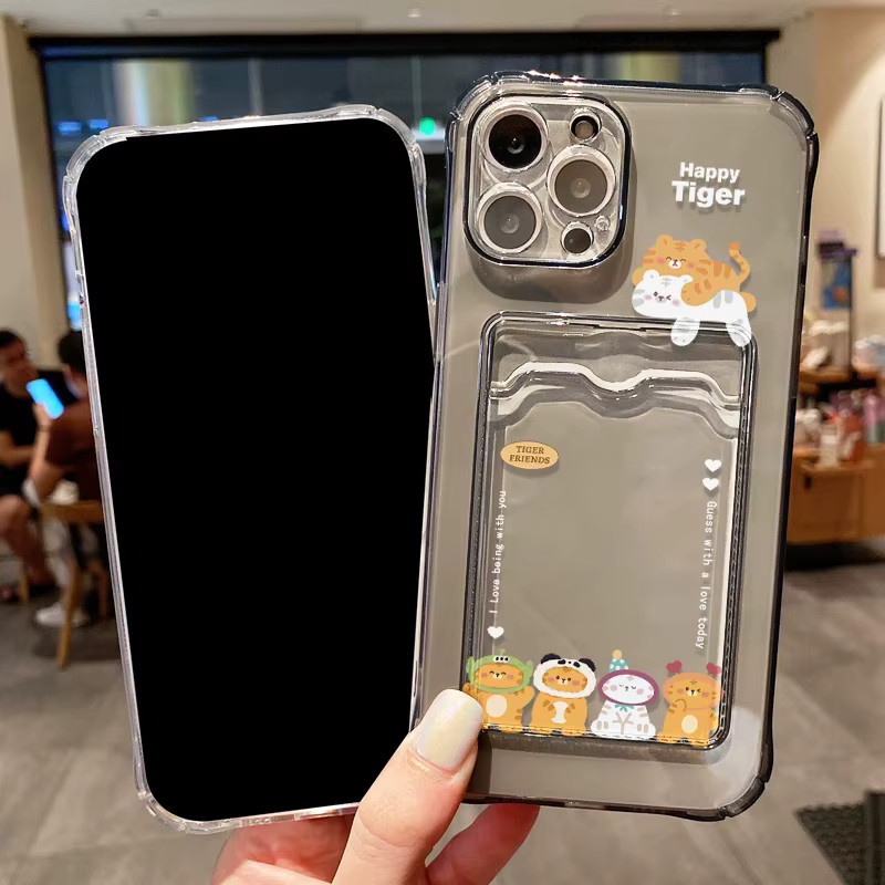 Stoßfeste TPU-Telefonhülle mit Kartenhalter und süßem Katzenmotiv für Apple iPhone, transparent - Bild 3