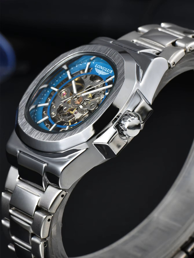 LONGLUX Automatikuhr, Edelstahl, Blau, Herren - Bild 2