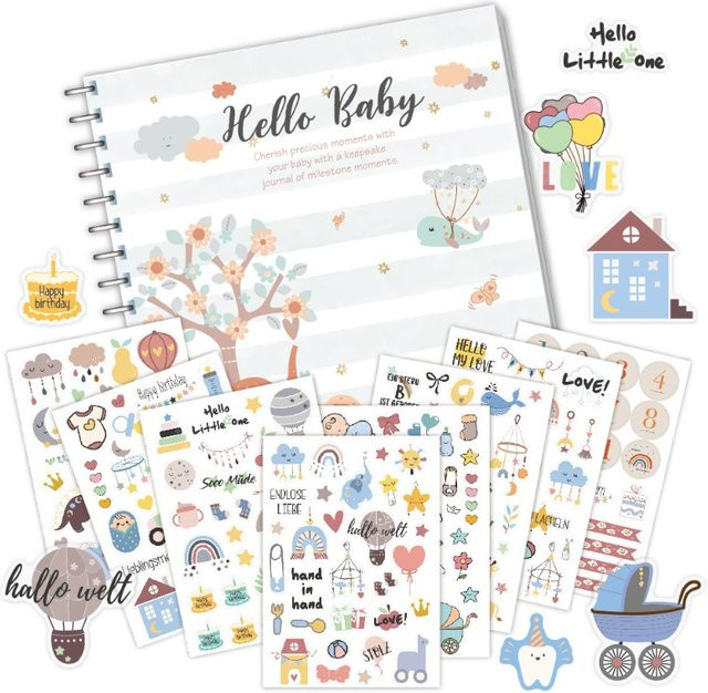 DIY Baby-Erinnerungsbuch-Set als handgeschriebenes Wachstumsjournal und Meilenstein-Andenken für das erste Jahr, Fotoalbum und Scrapbook-Zubehör in Multicolour - Bild 1