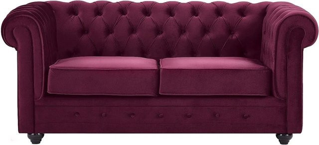 Vente-unique Chesterfield Sofa aus Samt in Bordeaux mit einer Breite von 165 cm - Bild 1