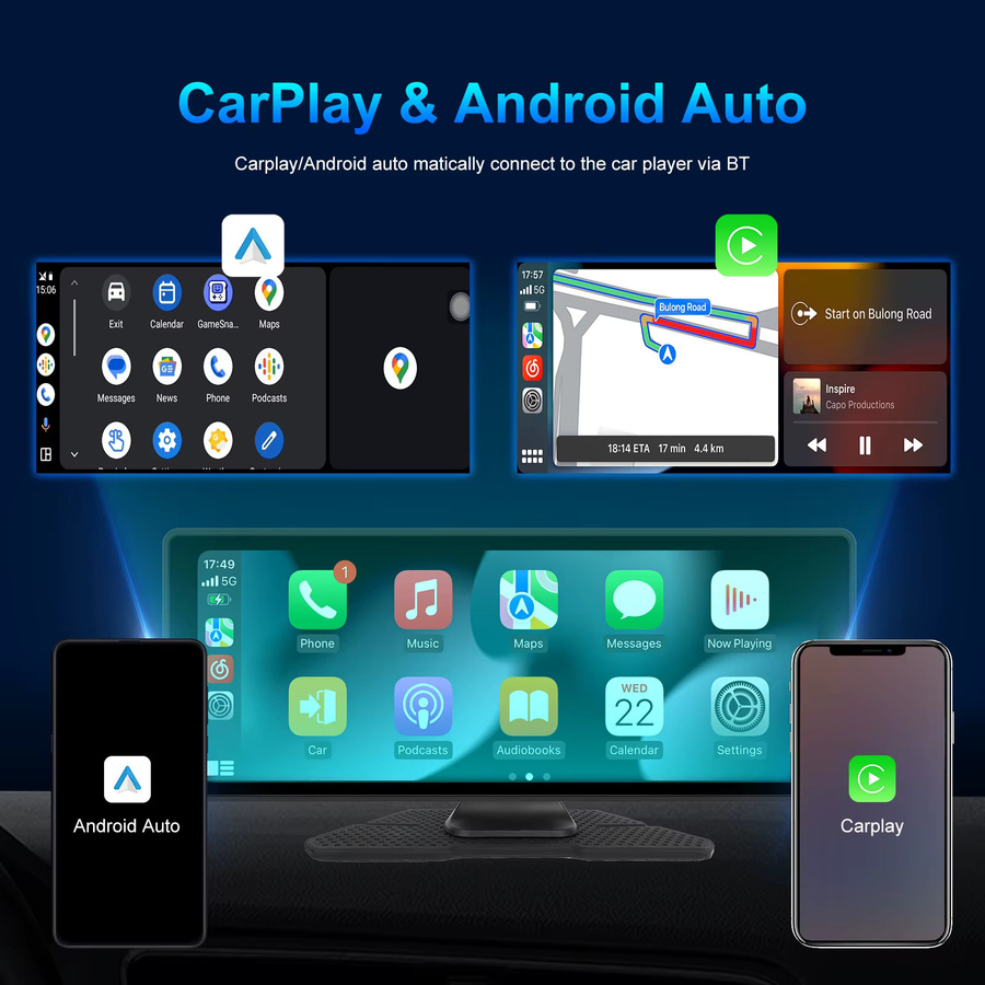 Podofo Carplay Android Auto Autoradio mit 10,26 Zoll Display, kabellos und kabelgebunden, FM-Transmitter, Bluetooth und AirPlay, Schwarz - Bild 3