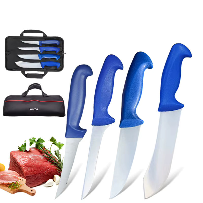 WXCOO 1-5-teiliges Küchenzubehör-Set aus Edelstahl in Blau mit Metzger- und Ausbeinmessern, Fischfiletiermesser und Tasche - Bild 4