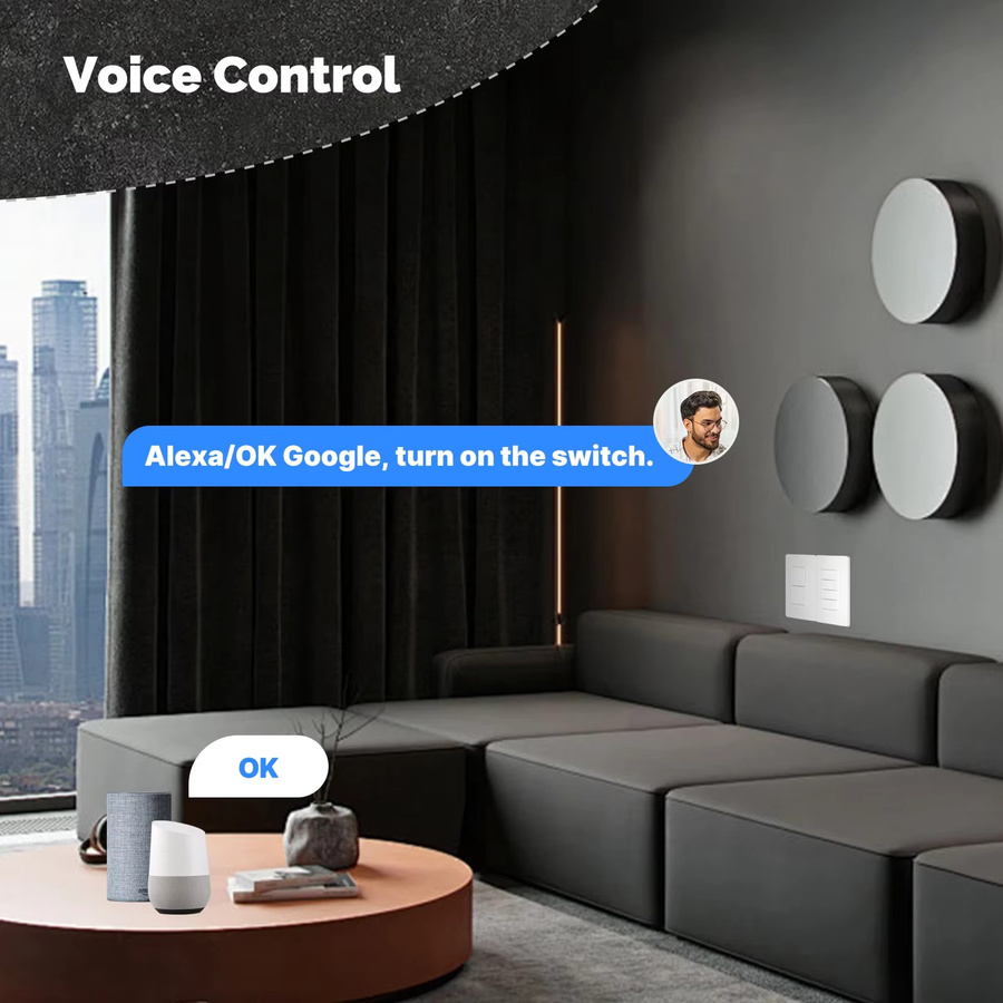 MOES Tuya WiFi Smart Switch Button Wandtaster in Weiß, US Single-Live/Neutral Wire, kompatibel mit Alexa und Google Home, ohne Neutralleiter erforderlich - Bild 4