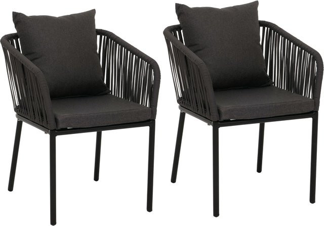 PROREGAL Gartenstuhl 2er-Set aus Aluminium mit Seilgeflecht in Anthrazit, wetterfeste Outdoor-Stühle mit Armlehnen und Kissen, B/T/H: 75 x 55 x 55 cm, Sitzhöhe: 48 cm - Bild 1