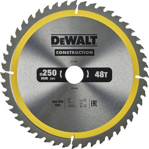 DEWALT Kreissägeblatt DT1957-QZ mit 48 Zähnen für Metall, Durchmesser: 250 mm, Bohrung: 30 mm, Farbe: Silber - Bild 1