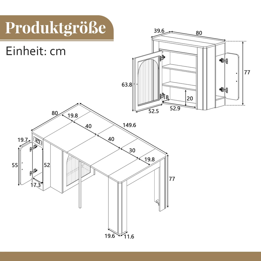 Anajqaqia Kücheninsel in Weiß mit Rollen, ausziehbarer Esstisch mit abnehmbarer Tischplatte, Buffetschrank und integrierter Steckdosenleiste, modernes Sideboard aus Holz - Bild 2