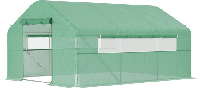 Outsunny Garten-Gewächshaus aus verzinktem Stahl und UV-beständigem PE, Grün, B/T/H: 4 x 3 x 2 m - Bild 1
