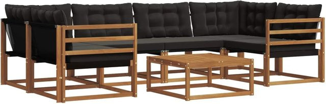 vidaXL Outdoor-Sofagarnitur 7-teilig aus massivem Akazienholz mit Textilene und Kissen in Natur und Schwarz - Bild 1