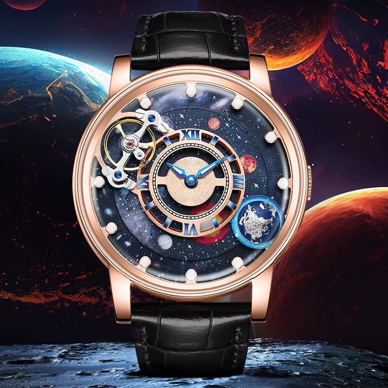 HANBORO Armbanduhr Automatik, Edelstahl, Roségold, Blau, Herren - Bild 3