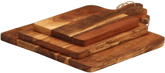 Set aus 3 Schneidebrettern aus Massivholz Akazie von vidaXL, braun, rechteckig mit Griff - Bild 1