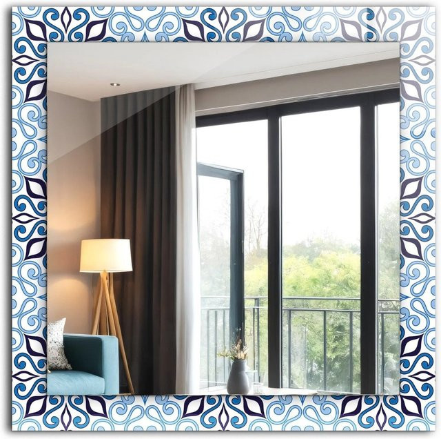 Tulup Wandspiegel mit blauem geometrischem Motivdruck, Rechteckig, B/H: 60 x 60 cm - Bild 1