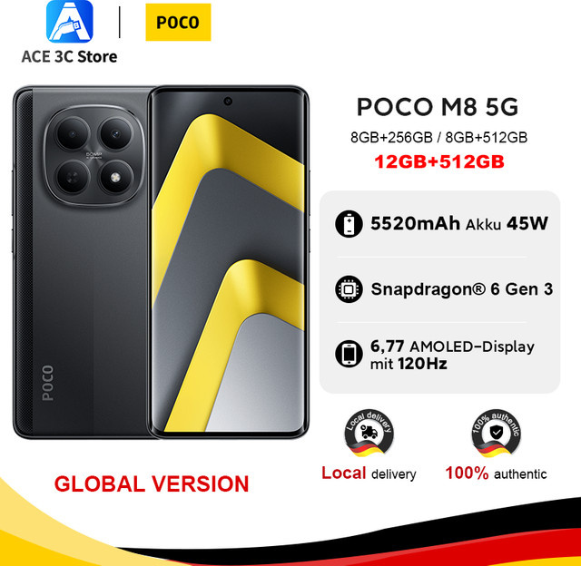 Xiaomi POCO M8 5G Smartphone mit Snapdragon 6 Gen 3, 6,77 Zoll AMOLED-Display, 50MP Kamera und 5520mAh Akku, Globale Version - Bild 1