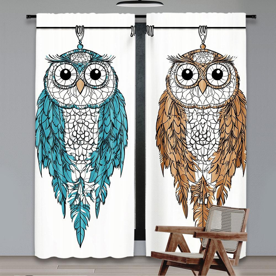 Set aus 2 Eulen-Vorhängen im Traumfänger-Stil von Tonnika Chen, Multicolor, B: 100 cm, H: 70 cm - Bild 3