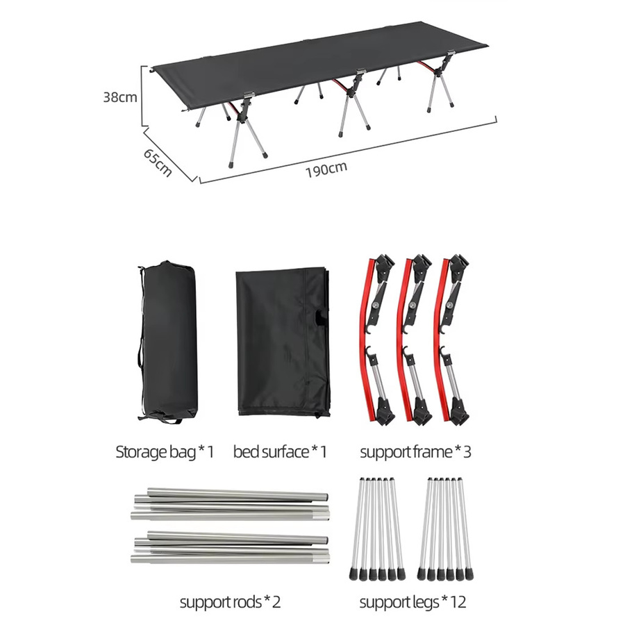 Klappbares Campingbett für Erwachsene von AZULBLANCO in Schwarz mit Metallrahmen und Outdoor-Stoff - Bild 6