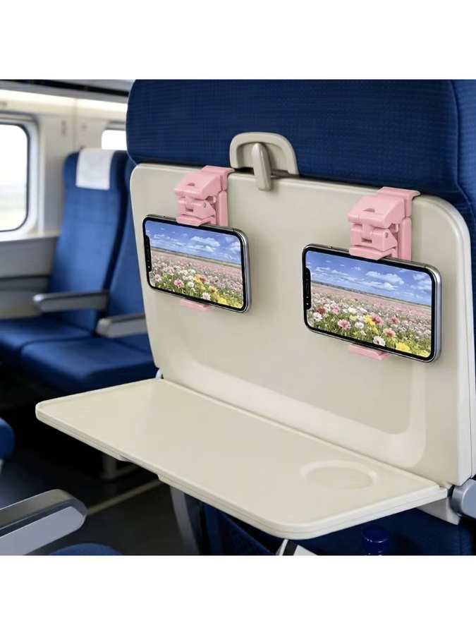 Tragbarer Flugzeug-Handyhalter als faltbarer und verstellbarer Reiseständer für Flugzeug- und Zugsitze in Grün oder Pink - Bild 6