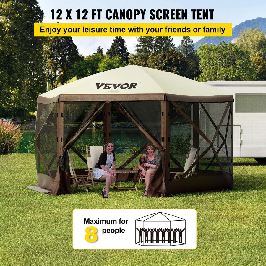Buying Solutions MB Pop-up Camping Pavillon mit 6-seitigem Schutz in Beige, B/T: 3,6 x 3,6 m - Bild 2