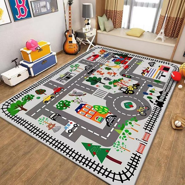 BC-Warm Home Cartoon-Rennstrecke Teppich mit Parkplatz-Motiv, rutschfest und waschbar, B/T: 230 x 160 cm, Mehrfarbig - Bild 1