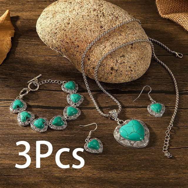 Schmuckset 3-teilig, roter Türkis-Anhänger, Armband, Ohrringe, Damen - Bild 1