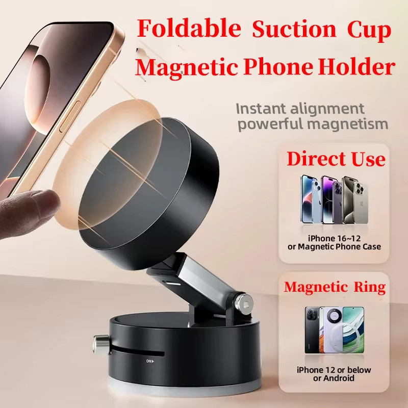 Magnetische Handyhalterung mit Vakuum-Saugnapf und faltbarem Design für iPhone und Samsung in Schwarz oder Weiß - Bild 2