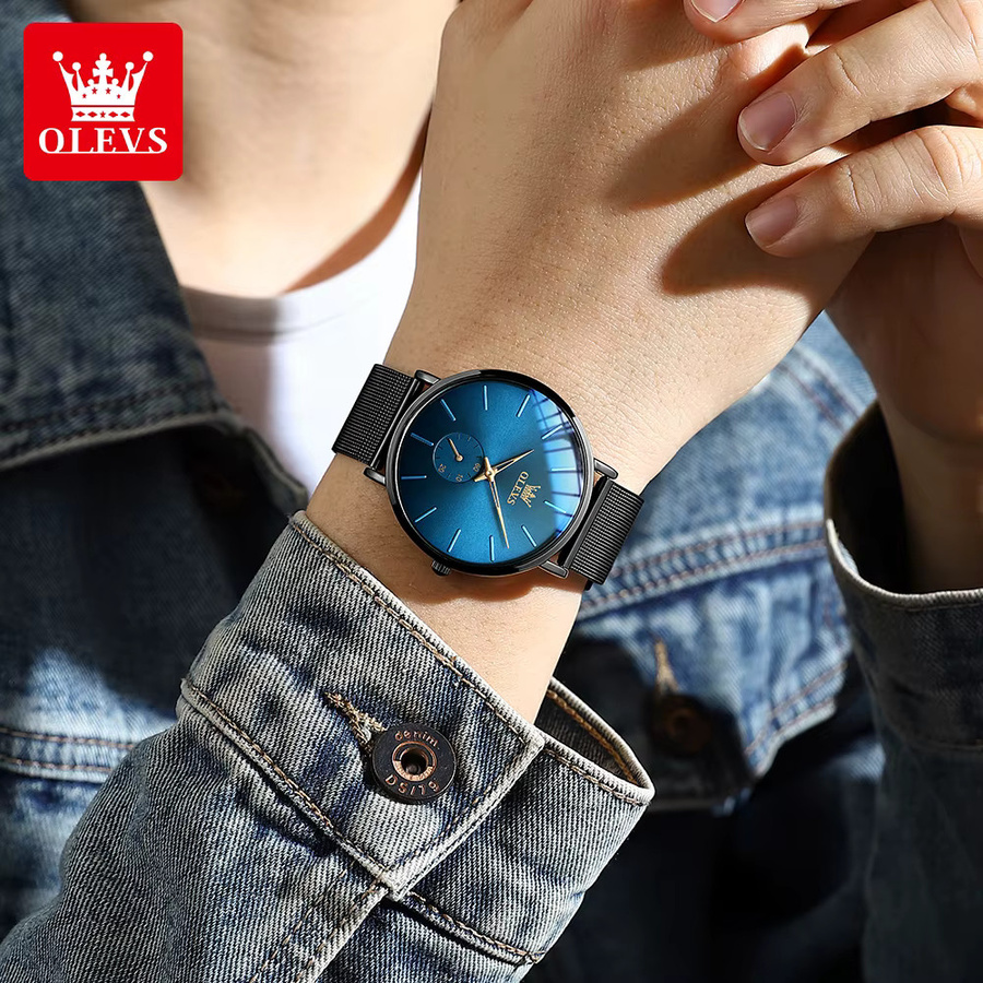OLEVS Armbanduhr, Quarz, Edelstahl, Milanaise, Black Blue, Herren - Bild 3