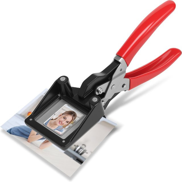 Handheld-Passfoto-Stanzer aus Metall in Rot für Papier und Visitenkarten, B/H: 3 x 4 cm und 2,5 x 3,2 cm - Bild 1