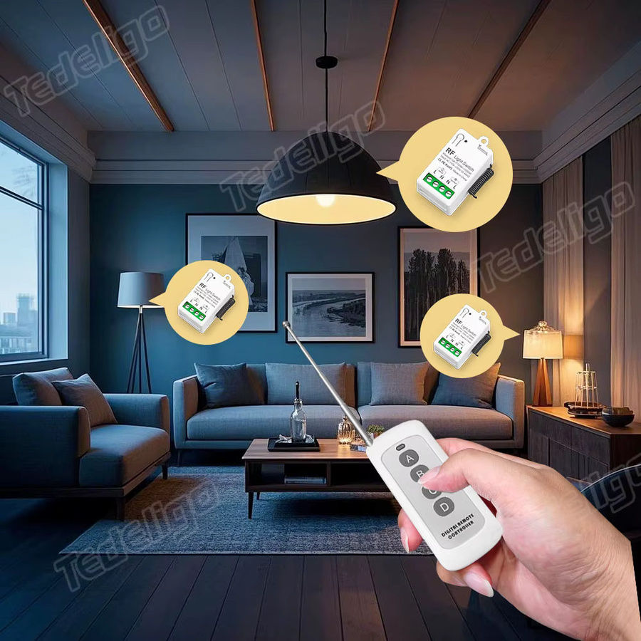 Tedeligo Drahtloser Funk-Relais Empfänger mit 1000 m Reichweite und Sender, 433 MHz, 1-Kanal Radio Control Schalter für LED-Lampen und Ventilatoren, Weiß - Bild 3