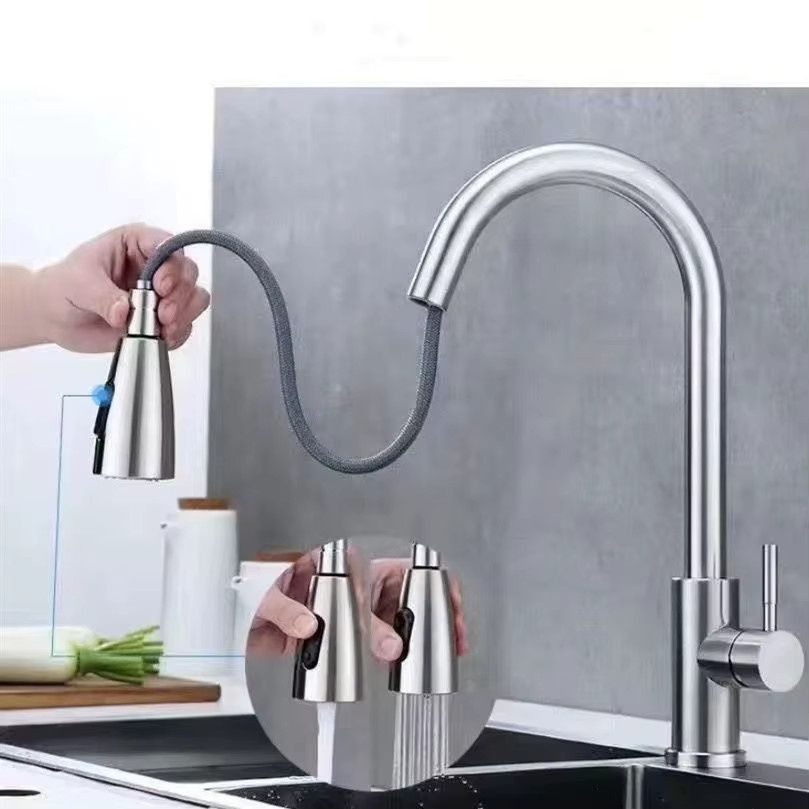 DQOK Edelstahl-Küchenarmatur mit ausziehbarer Brause in Schwarz im modernen Design - Bild 3