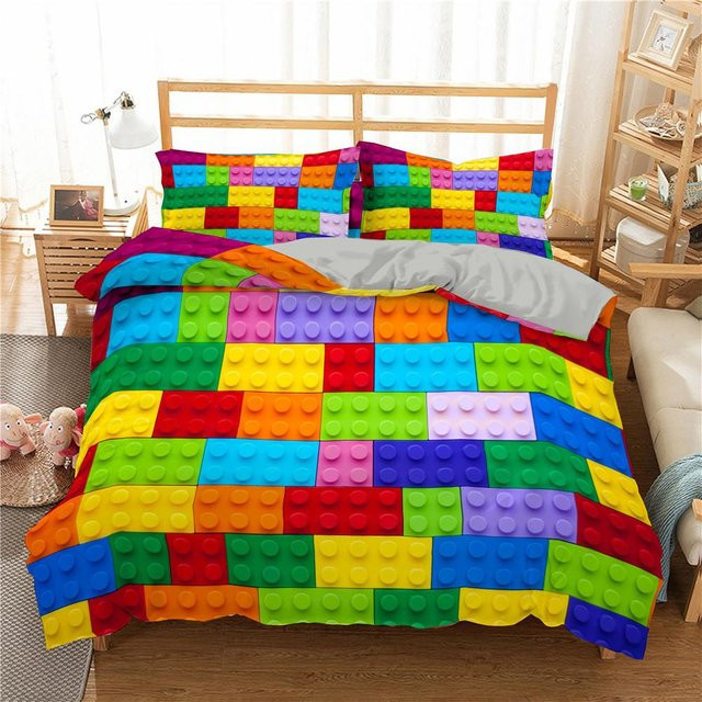 JMG Household Supplies Bettwäsche-Set mit 3D-Bausteinmuster und Kissenbezug, Polyester, Mehrfarbig, B/H: 135 x 200 cm - Bild 1