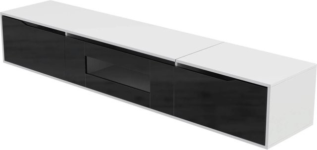 okwish TV Schrank in Schwarz mit LED Licht, Holzoptik und Glasböden, B/T/H: 180 x 35 x 30 cm - Bild 1