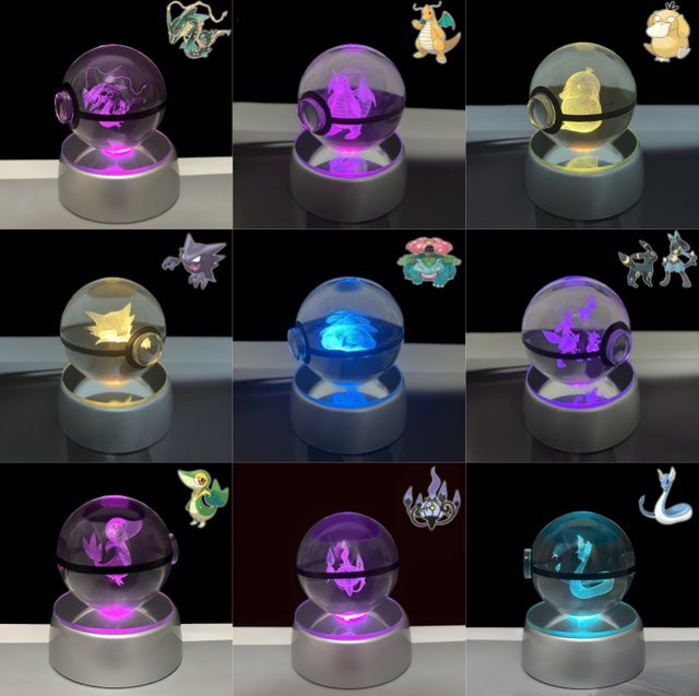 TAKARA TOMY Pokémon 3D Kristall Poke Ball Figur, Nachtlicht, LED Lampe - Bild 1