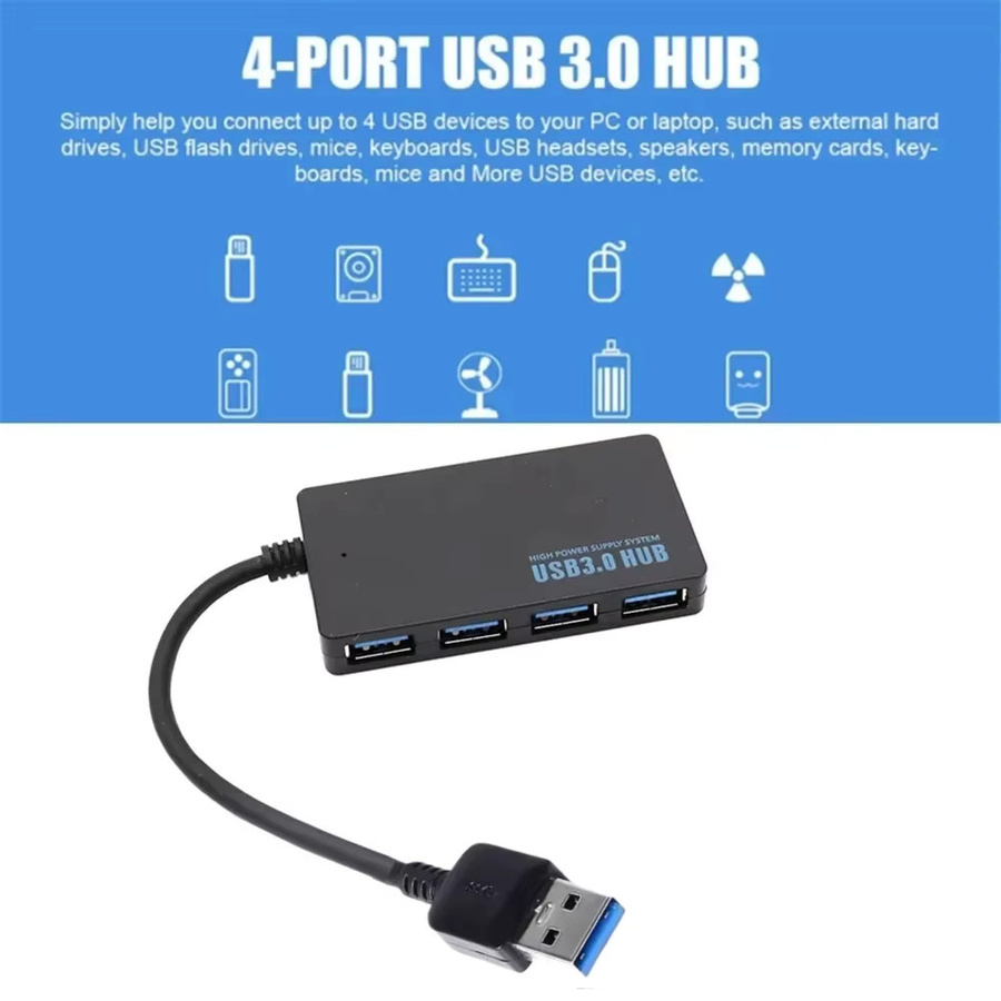 USB 3.0 High-Speed Hub mit 4 Ports als Multifunktions-USB-Splitter und Expander für Laptop und PC in Schwarz - Bild 5