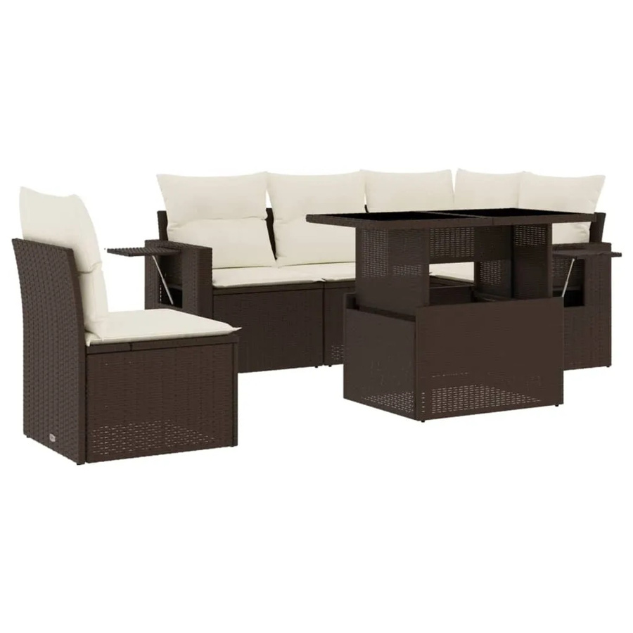 vidaXL 6-teilige Garten-Sofagarnitur aus Poly-Rattan mit Kissen in Braun und Cremeweiß - Bild 2