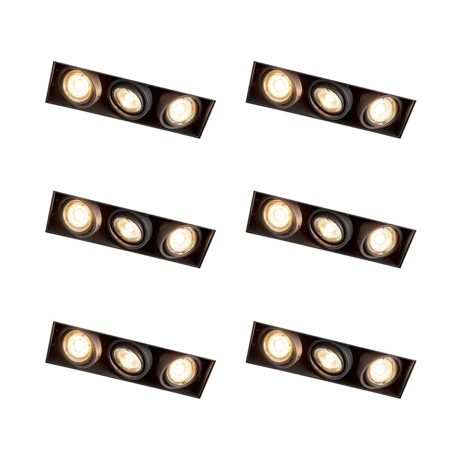QAZQA Set mit 6 verstellbaren Einbaustrahlern Oneon in Schwarz, rahmenloses Design für Wohnzimmer, Küchen und Designbüros - Bild 2