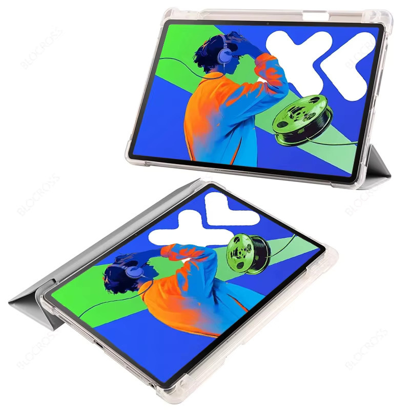 BLOCROSS Schutzhülle mit Stifthalter für Xiaoxin Pad Pro 12.7 2025 2023 und Xiaoxin Pad Pro GT 11.1 12.1, dreifach faltbar, weiche Rückseite mit Standfunktion, Blau/Transparent - Bild 2
