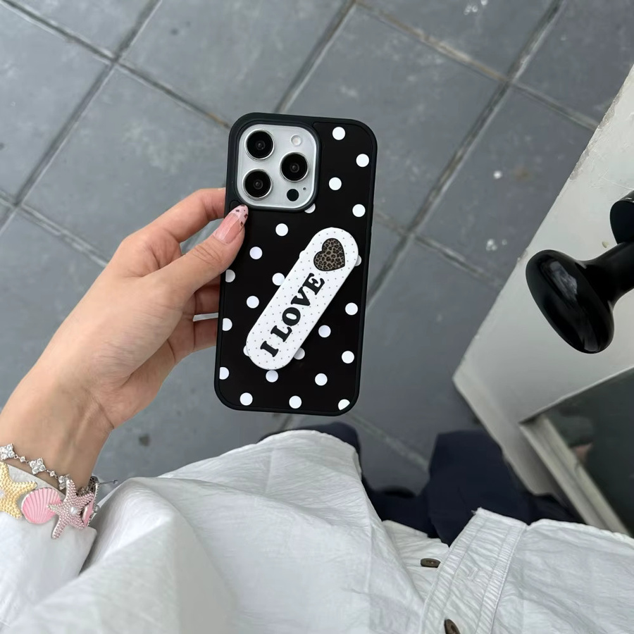 Handyhülle mit Halterung für Apple iPhone 16 Pro Max, iPhone 15 Pro, 14 und 13 im Löwen-Design mit schwarzen Tupfen, All-Inclusive Anti-Drop Schutzhülle, Schwarz - Bild 3
