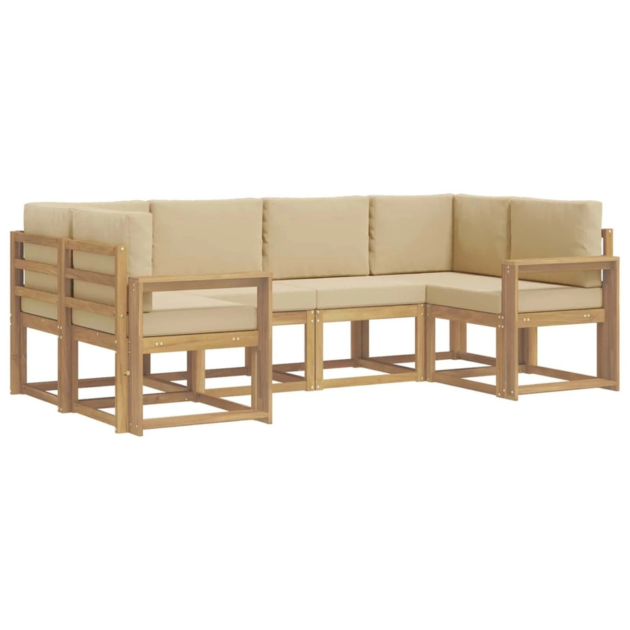 vidaXL Outdoor-Sofagarnitur in L-Form aus Akazienholz mit Kissen, Weiß und Beige - Bild 2