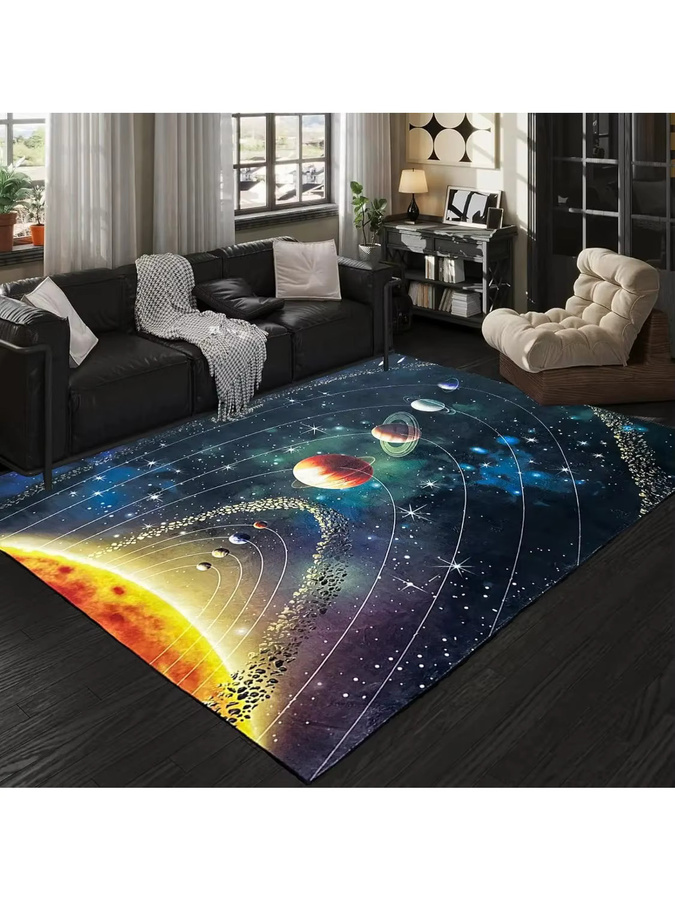 VIKAMA 3D Planet Universe Kristall Samt Teppich Dekorative Spielmatte für Kinderzimmer, Wohnzimmer und Schlafzimmer - Bild 4