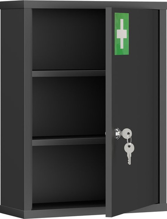 kleankin Medizinschrank Apothekerschrank aus Stahl mit 3 Fächern und Schloss, Schwarz, B: 40 cm, T: 15 cm, H: 53,5 cm