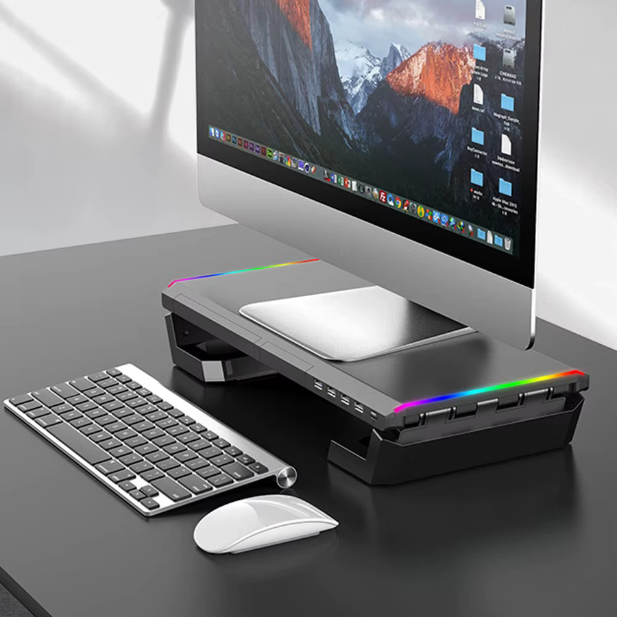 ELOOLE RGB Computer-Monitorständer in Schwarz mit USB 2.0/3.0 Schnittstellen, Aufbewahrungsschublade und Handyhalterung zur Computererhöhung für dein Gaming-Setup - Bild 2
